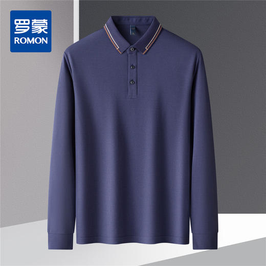 【撞色领】罗蒙春秋男士仿丝光polo衫男长袖t恤男商务男士polo衫长袖 商品图3