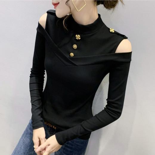 SMZ14974半高领打底衫女春季2024新款设计感气质上衣内搭性感露肩长袖T恤 商品图3