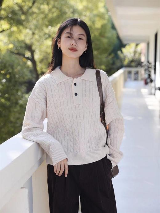 满天星闪耀亮片POLO领绞花毛衣 粗针麻花辫针编织 进口AG长绒棉纱线 绞花工艺织造 G0716 商品图0