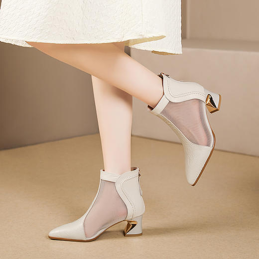 【预售5天】夏季新款，真皮镂空网靴粗跟大码凉靴短靴PLGZ-D121-5 商品图1