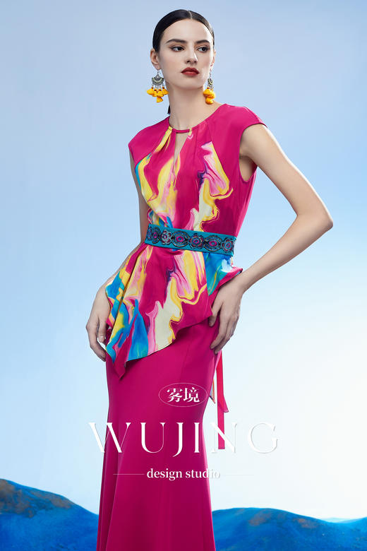 3204092 丹霞染绫 韩国进口水晶乔其纱进口斜纹织锦缎连衣裙 雾境 商品图2