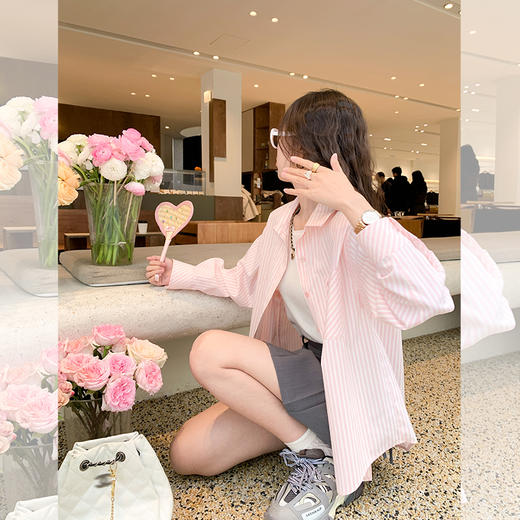 <曾小咸推荐> 【条纹舞曲】粉色条纹衬衫 商品图0