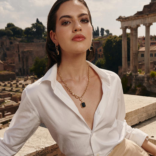 【张凌赫&刘忻同款】Retro Chic意大利复古时尚首饰 ｜黑色方块熔岩项链 商品图3