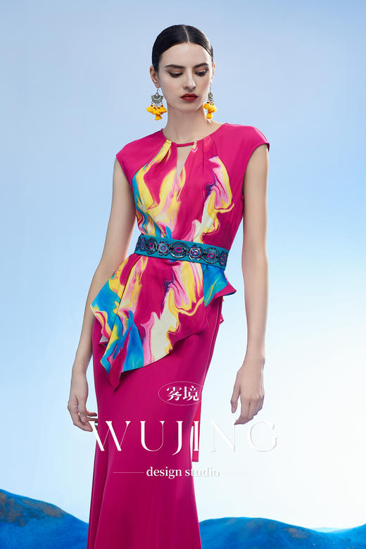 3204092 丹霞染绫 韩国进口水晶乔其纱进口斜纹织锦缎连衣裙 雾境 商品图4