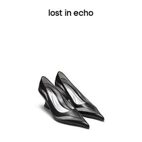 lost in echo2024春季新款设计师品牌尖头割线条拼接异形跟单鞋女