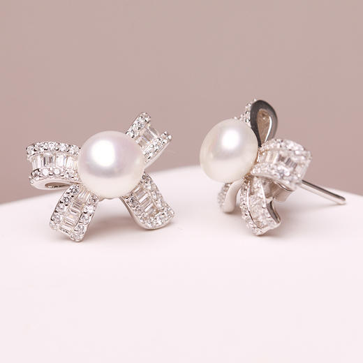 美裕 蝴蝶结 925银淡水珍珠耳钉6-7mm 101785 商品图3