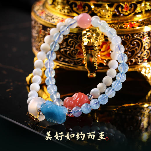 【女性之石】灵机吉品 海蓝宝双圈九狐狸手链女 盐源玛瑙手串跑环手饰 商品图3
