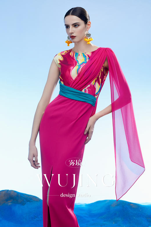 3204095 丹霞染绫 韩国进口水晶乔其纱进口斜纹织锦缎连衣裙 雾境 商品图0