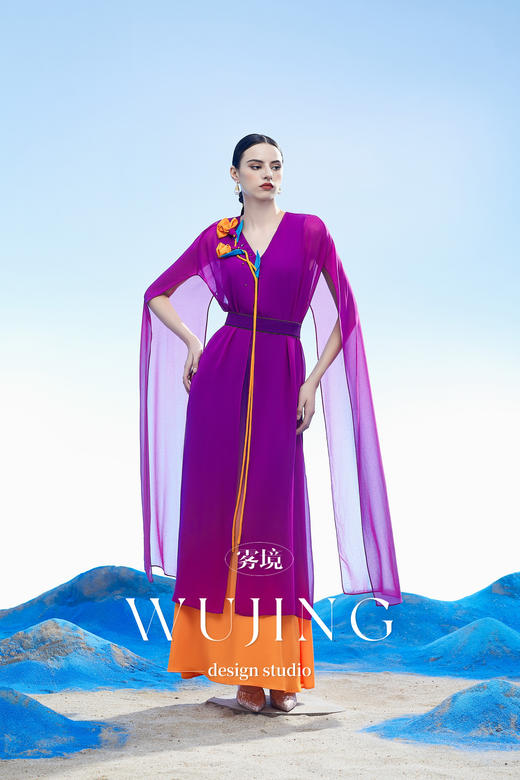 3204102 黄沙黛紫 韩国进口水晶乔其纱进口斜纹织锦缎连衣裙 雾境 商品图2