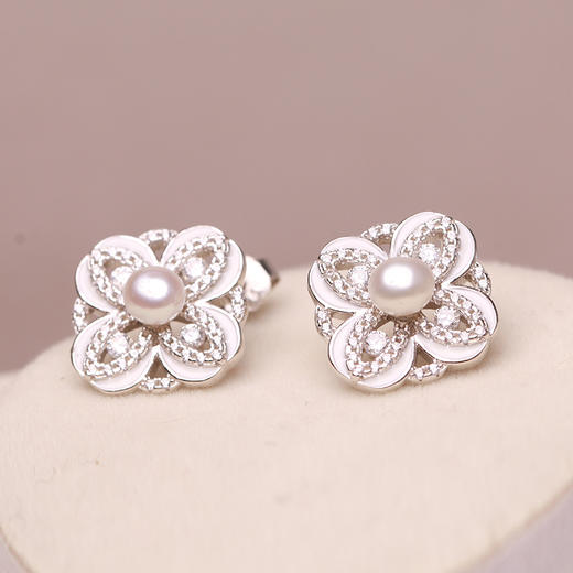 美裕 925银淡水珍珠耳钉4-5mm白 107857 商品图4