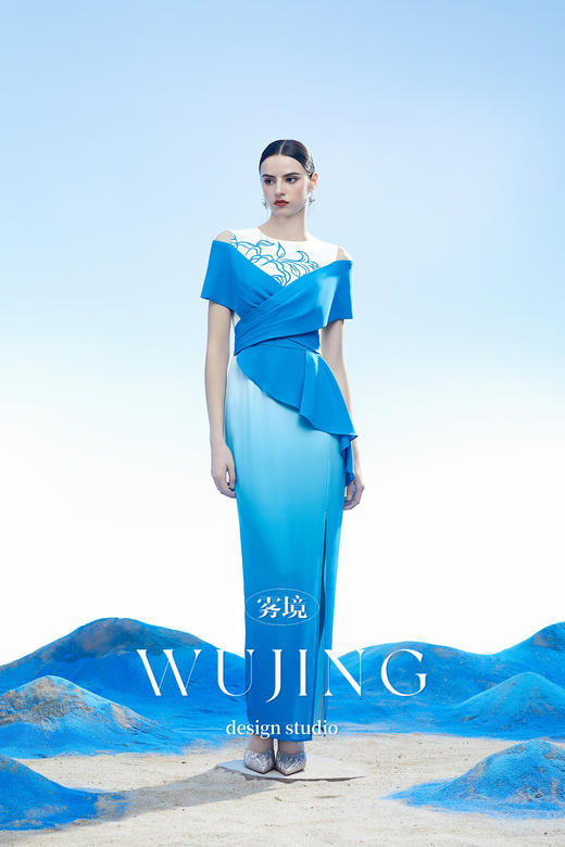 3204087 穹灵疏影 韩国进口水晶乔其纱进口纹理蜂窝缎连衣裙 雾境 商品图4