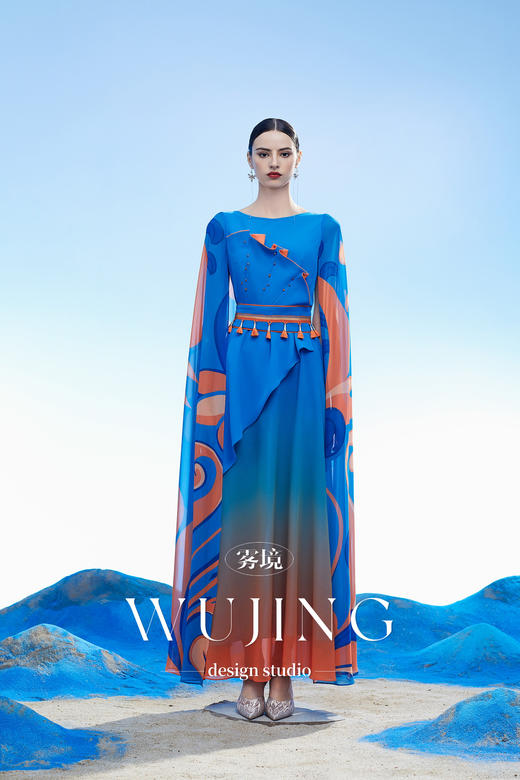 3204074 灵泽岚霏 韩国进口水晶乔其纱进口纹理蜂窝缎连衣裙 雾境 商品图4