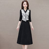 修身时尚，春款中长款印花长袖内搭打底裙通勤假两件连衣裙QYM-KSY-XYY09-L 商品缩略图0