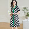 米思阳2026春夏新款时尚别致拼接连衣裙棋盘格弹力针织a字裙0571 商品缩略图2