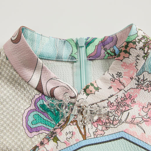 谜底新中式连衣裙短袖2024夏款复古印花国风旗袍裙抽绳246ML7026 商品图3