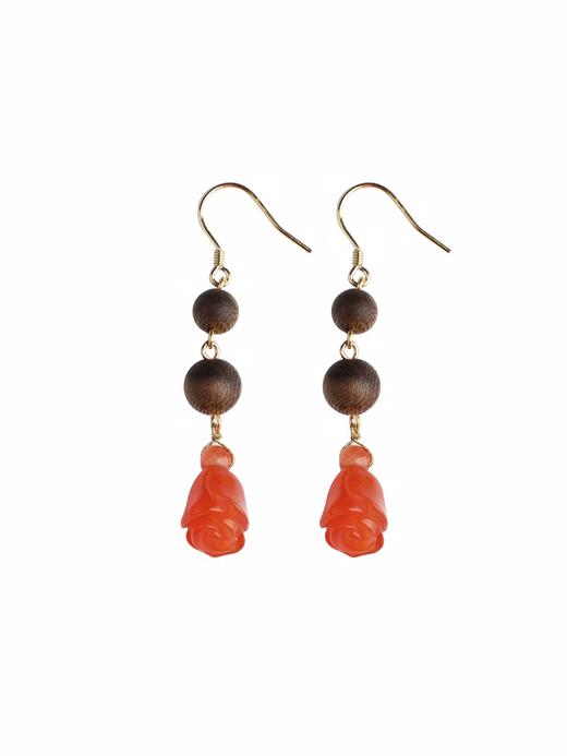 南红玉兰花奇楠耳环 商品图5