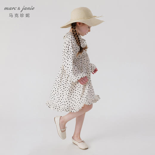 马克珍妮女童花边领蝴蝶结波点连衣裙儿童裙子2024春装新款240232 商品图2