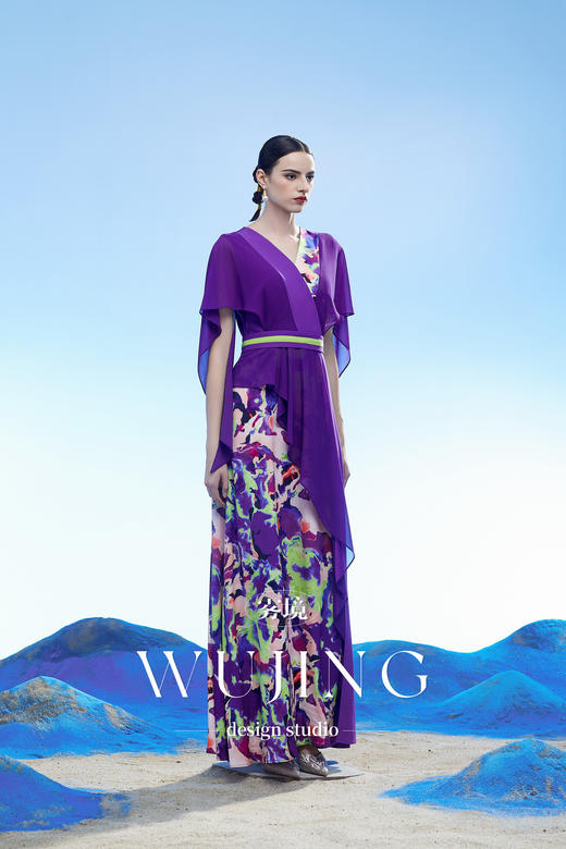 3204112 玉碧紫鸾 韩国进口水晶乔其纱进口纹理蜂窝缎连衣裙 雾境 商品图2