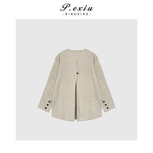 04-4潘依绣丁丁宠粉亚麻极简设计感后开叉圆领外套 W-61781 商品图2