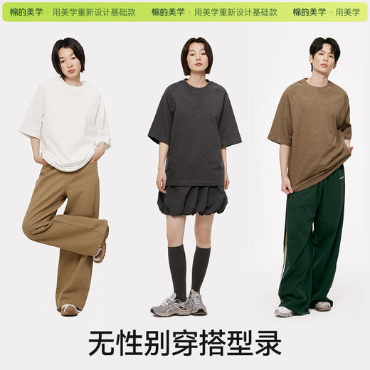 「棉的美学」320G重磅夏季透气宽松休闲简约纯色竹节棉插肩半袖 商品图2