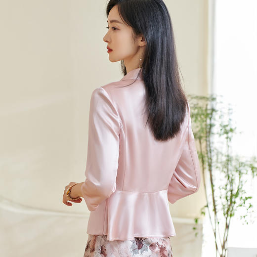 剩S/M/L/XL/XXL 米思阳2026春季新款气质高级感醋酸西装外套宽松七分袖弹力上衣女0496 商品图2