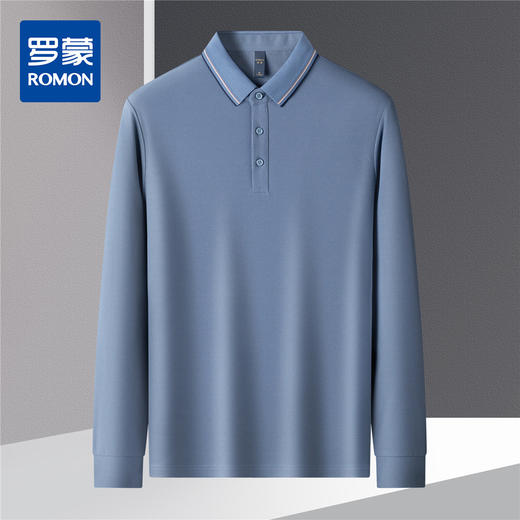 【撞色领】罗蒙春秋款男士仿丝光polo衫男长袖t恤男商务男士polo衫长袖 商品图4