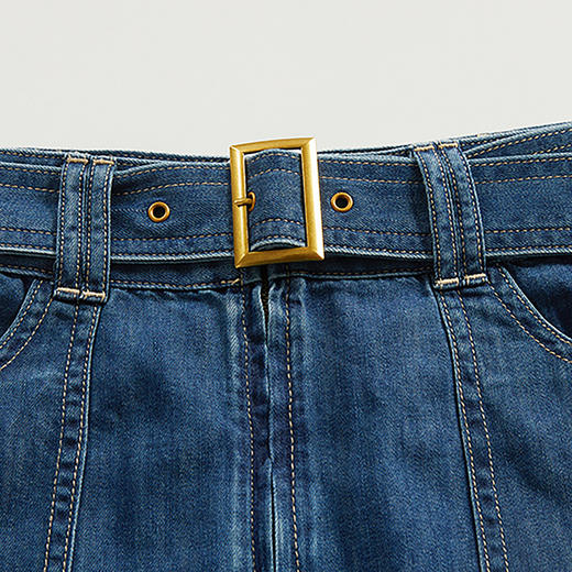 谜底高腰牛仔半身裙2024夏季新款A型前开叉中长裙配腰带246MB7002 商品图3