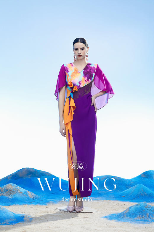 3204100 黄沙黛紫 韩国进口水晶乔其纱进口斜纹织锦缎连衣裙 雾境 商品图2