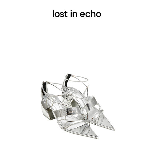 lost in echo2024春季新款设计师品牌尖头不规则交叉细带粗跟凉鞋 商品图0