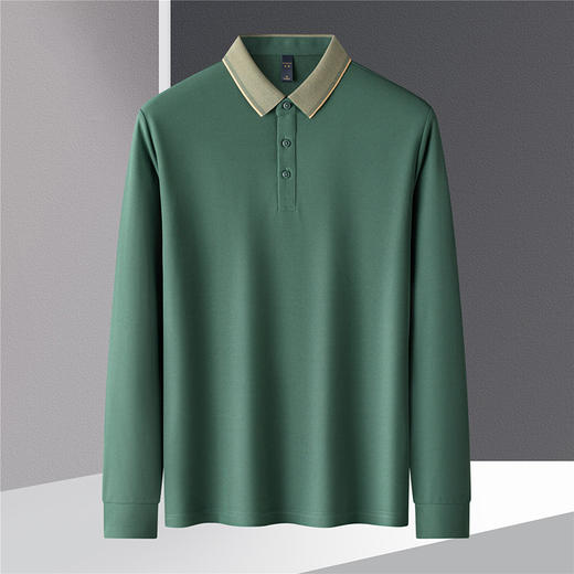 【撞色领】罗蒙春秋男士仿丝光polo衫男长袖t恤男商务男士polo衫长袖 商品图4