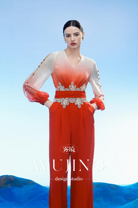 3204061 云漫琉璃 进口纹理蜂窝缎连体裤 雾境