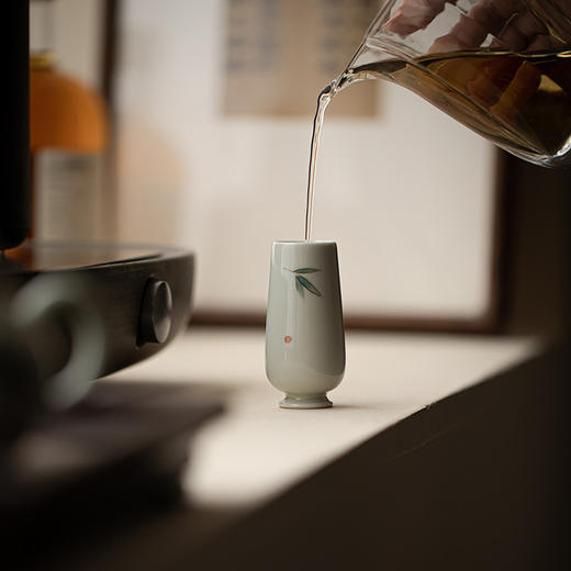 束刻秘青手绘文人雅植闻香杯/秘青釉手绘聚香杯 陶瓷 岩茶用喝茶单杯品茗杯 高款杯 商品图7