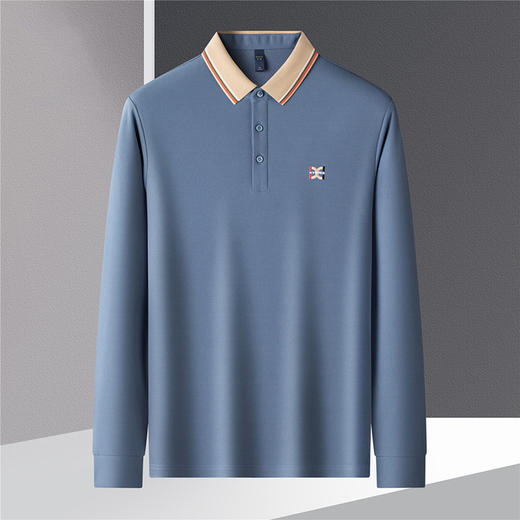 【绣花胸标】罗蒙春秋男士仿丝光polo衫男长袖t恤男商务男士polo衫 商品图1