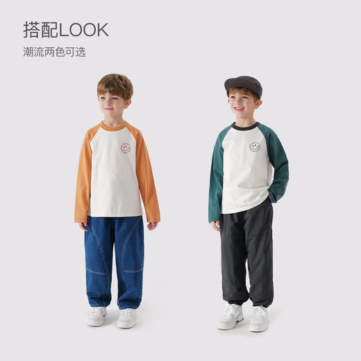 马克珍妮男女童城市户外笑脸插肩袖T恤 儿童纯棉上衣春款240155 商品图1