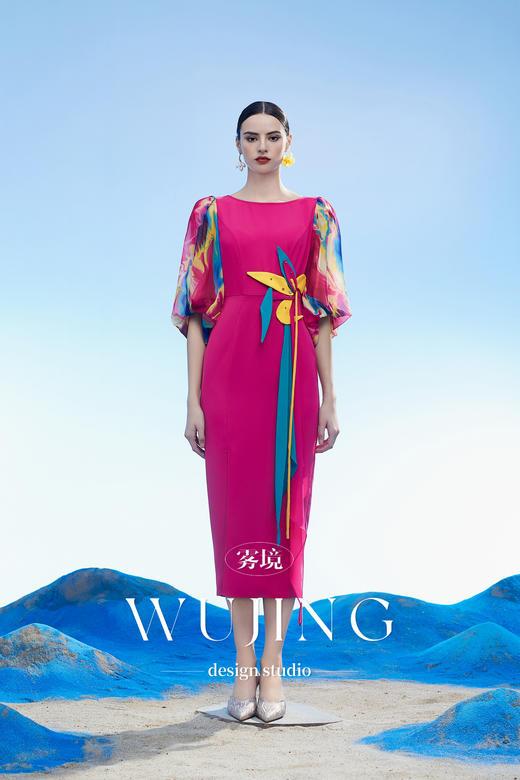 3204093 丹霞染绫 韩国进口水晶乔其纱进口斜纹织锦缎连衣裙 雾境 商品图0