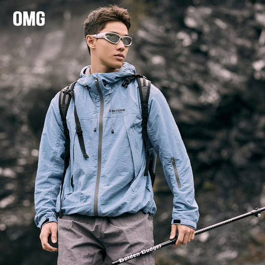 OMG运动 户外防风防泼水登山外套男春秋季轻量化夹克连帽透气高领 商品图0