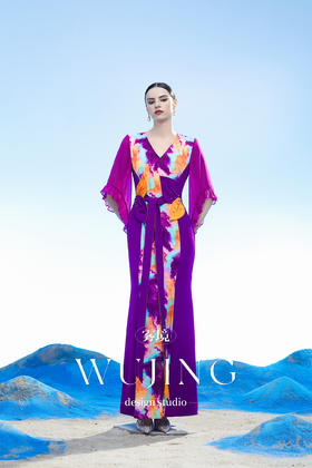 3204103 黄沙黛紫 韩国进口水晶乔其纱进口纹理蜂窝缎连衣裙 雾境