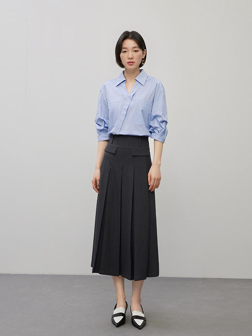 【专属特价】熙世界设计感五分袖衬衣女2025秋夏新款别致洋气褶皱气质衬衫上衣 商品图4