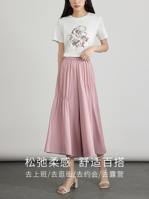 【专属特价】熙世界九分裙裤阔腿裤女2025夏季新款高腰垂感收褶宽松休闲裤裙 商品图5