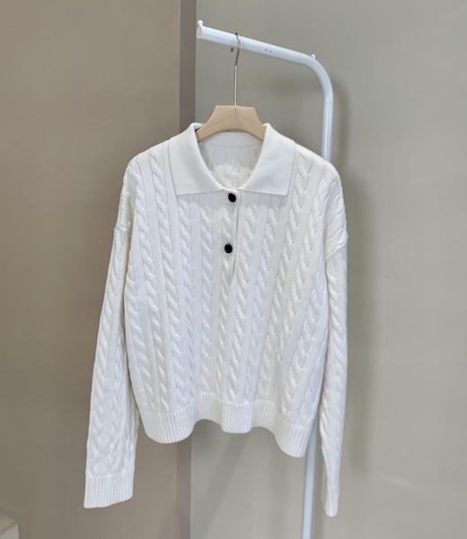 满天星闪耀亮片POLO领绞花毛衣 粗针麻花辫针编织 进口AG长绒棉纱线 绞花工艺织造 G0716 商品图5