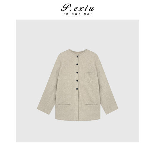 04-4潘依绣丁丁宠粉亚麻极简设计感后开叉圆领外套 W-61781 商品图1