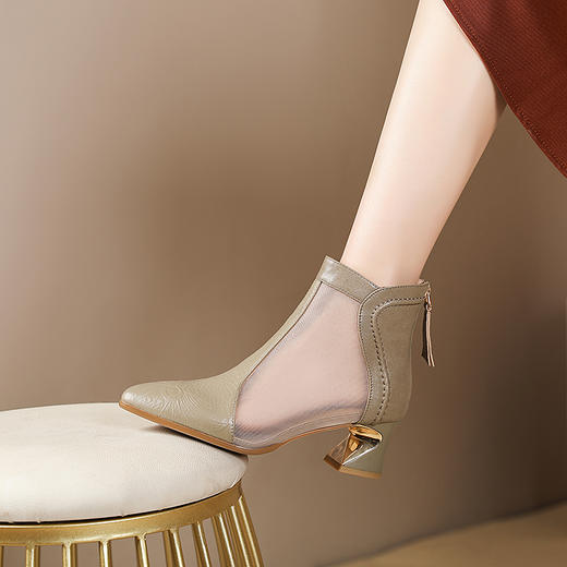 【预售5天】夏季新款，真皮镂空网靴粗跟大码凉靴短靴PLGZ-D121-5 商品图5