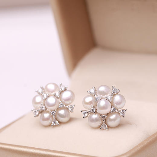 美裕  雪花925银淡水珍珠耳钉3-4mm 107850 商品图4