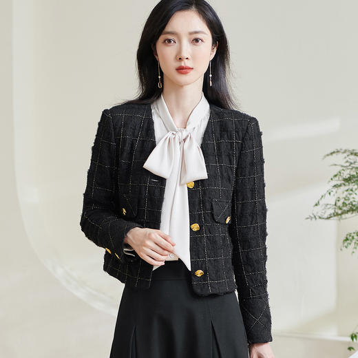 剩XXL 米思阳2025秋季新款小香风轻奢重工短外套宽松弹力搭配上衣女0362 商品图1