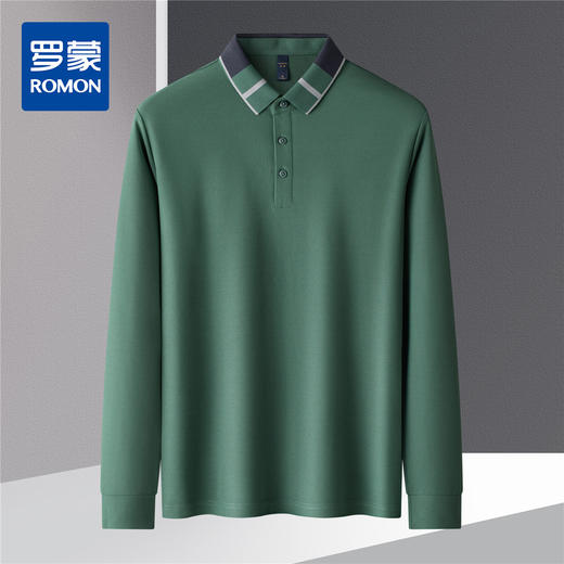 【撞色领】罗蒙春秋男士仿丝光polo衫男长袖t恤男商务男士polo衫长袖 商品图3