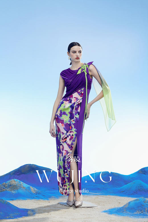 3204109 玉碧紫鸾 韩国进口水晶乔其纱进口纹理蜂窝缎连衣裙 雾境 商品图1