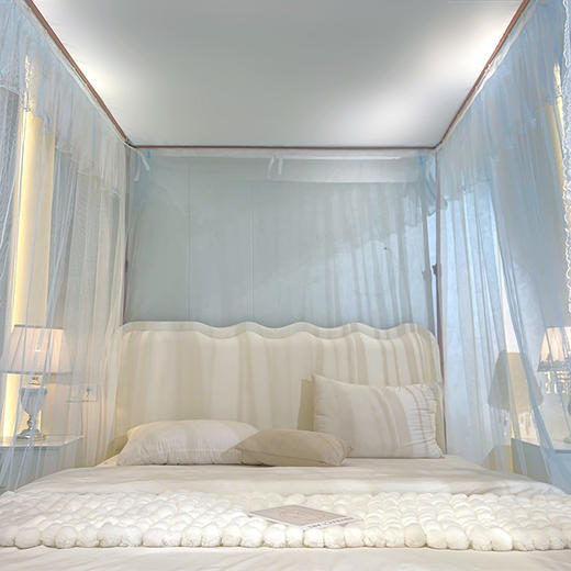 自然醒A类U型导轨蚊帐加密加厚滑轮轨道落地家用卧室防尘顶白色2406HH 商品图5