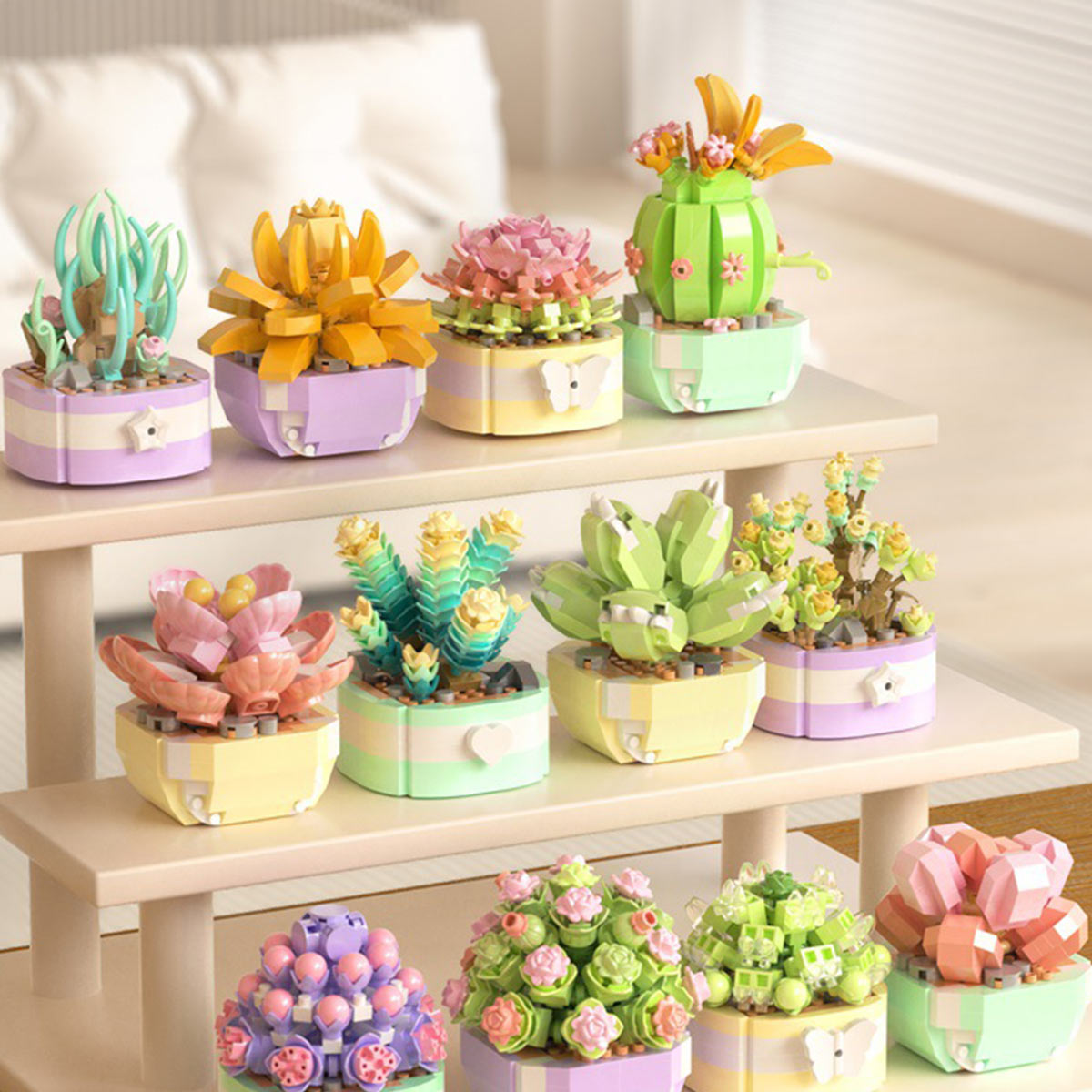 积木花多肉盆栽 儿童成人潮玩玩具