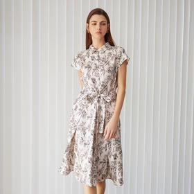 【衬衫领桑蚕丝连衣裙】24年春夏新款女士100%桑蚕丝中长款连衣裙系带显瘦裙子