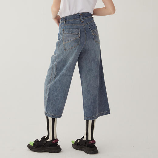 谜底牛仔裤女2024夏季新款复古高腰百搭阔腿裤八分裤女246MK7061 商品图2
